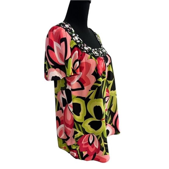 Nanette Lepore Embellished Multicolor Scoop Neck Top Size 2 - Picture 2 of 9